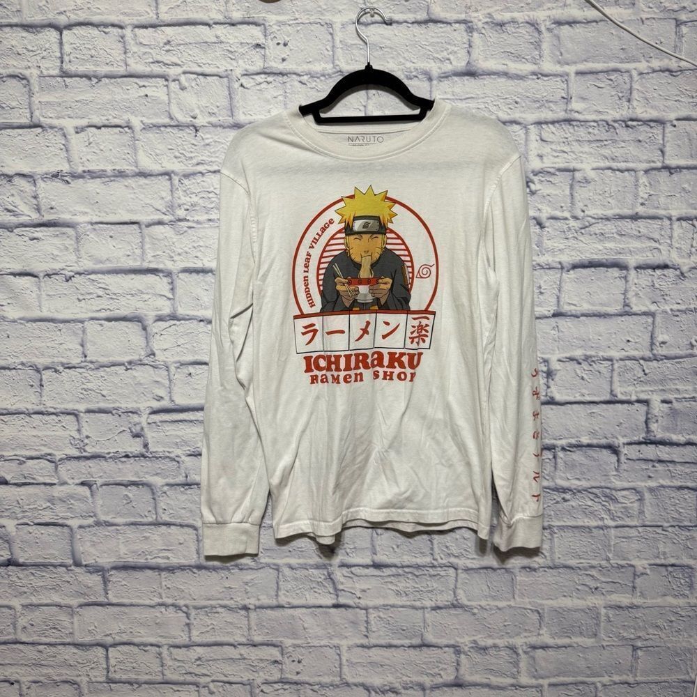 💜 Naruto T Shirt MENS M Ichiraku Ramen Shop Anime White Long Sleeve